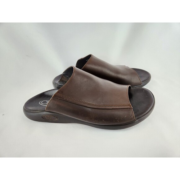 Chaco Men\'s Brown Leather Slides Sandals Shoes -‎ Size 13 - Made In Portugal